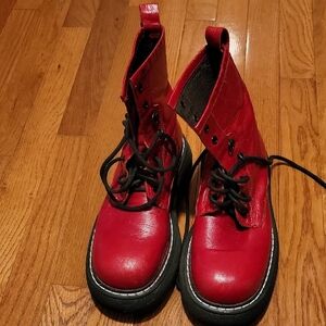 L'IDEA Women's Red Combat Boots